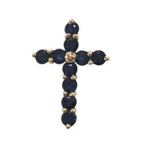 14K Yellow Gold Blue Sapphire Cross Pendant